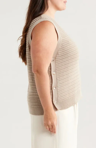 Halogen ® Open Stitch Side-button Cotton Sweater Tank In Brown