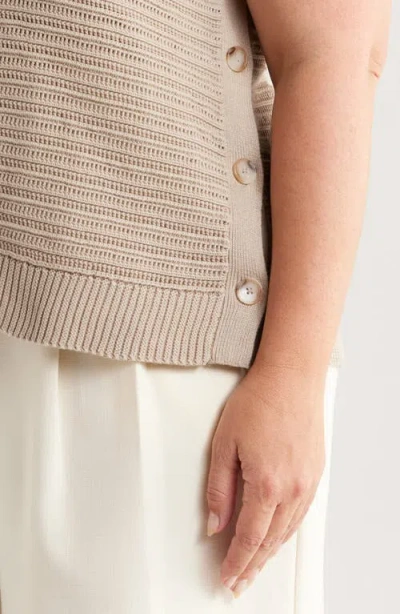 Halogen ® Open Stitch Side-button Cotton Sweater Tank In Brown