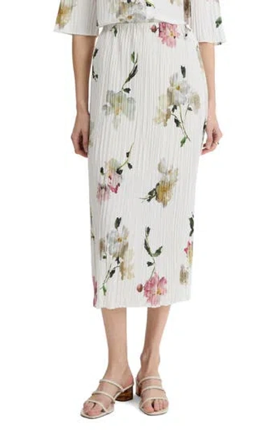 Vince Wilted Peony Pleated Side Tie Skirt In White
