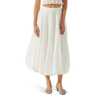 Astr The Label Kissel Embroidered Eyelet Bubble Hem Cotton Midi Skirt In White