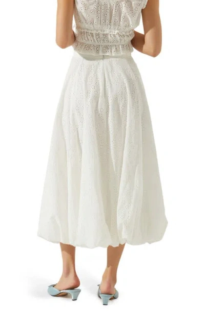 Astr The Label Kissel Embroidered Eyelet Bubble Hem Cotton Midi Skirt In White