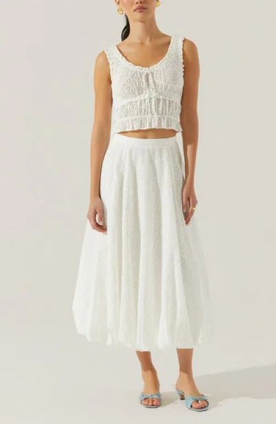 Astr The Label Kissel Embroidered Eyelet Bubble Hem Cotton Midi Skirt In White