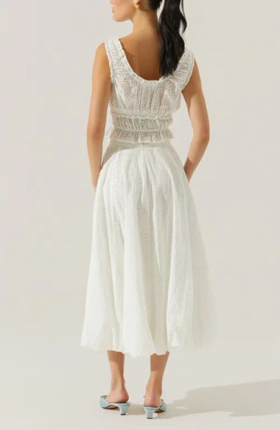 Astr The Label Kissel Embroidered Eyelet Bubble Hem Cotton Midi Skirt In White