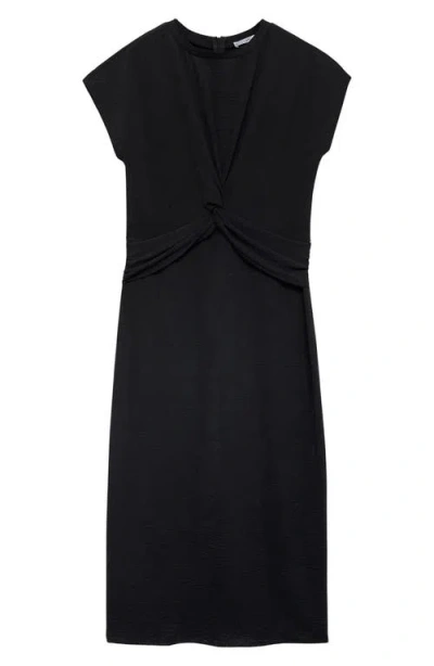 Mango Knot Front Cap Sleeve Midi Dress In Black
