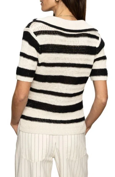 Sanctuary Stripe Cotton Polo Sweater In Bleached White Pinstripe