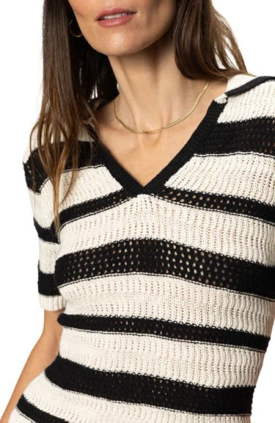 Sanctuary Stripe Cotton Polo Sweater In Bleached White Pinstripe