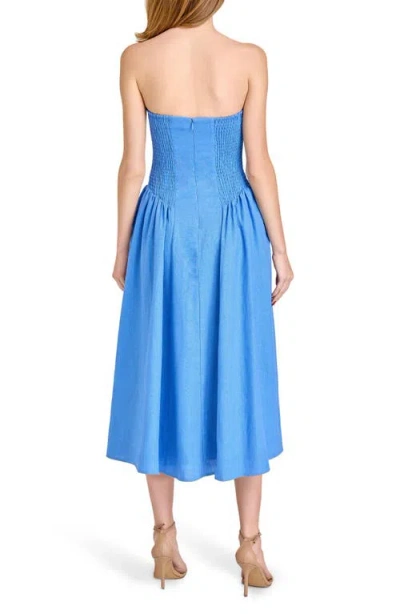 Wayf Giulia Strapless Linen Blend Midi Sundress In Blue