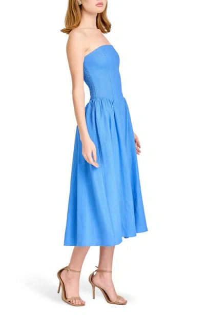 Wayf Giulia Strapless Linen Blend Midi Sundress In Blue