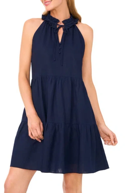 Cece Clip Dot Flutter Sleeve Midi Dress In Blue