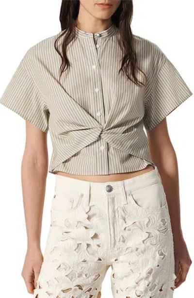 Rag & Bone Gretchen Stripe Twist-front Shirt In Brown