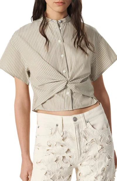 Rag & Bone Gretchen Stripe Twist-front Shirt In Brown