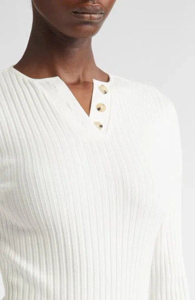 Vince Cotton Blend Rib Henley Sweater In White