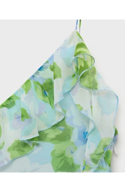 Mango Ruffled Floral Print Dress Sky Blue In Blue