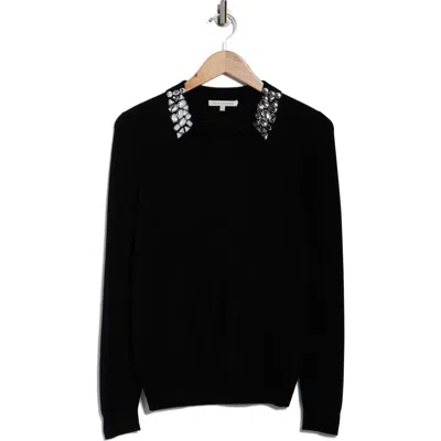 Sofia Cashmere Embellished Collar Polo In Black