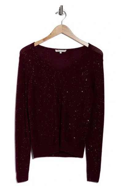 Sofia Cashmere Sequin V-neck Wool Cashmere Blend Sweater In Burgundy