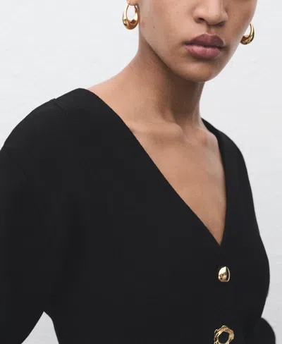 Mango Compact Knit Jacket With Statement Buttons In Black