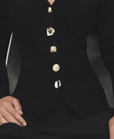 Mango Compact Knit Jacket With Statement Buttons In Black