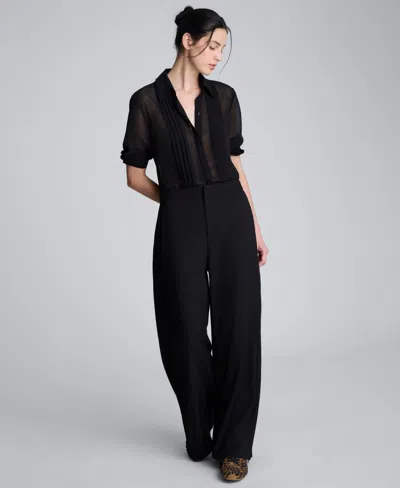 Kenneth Cole Luxe Twill Wide Leg Pleat Front Pant In Black