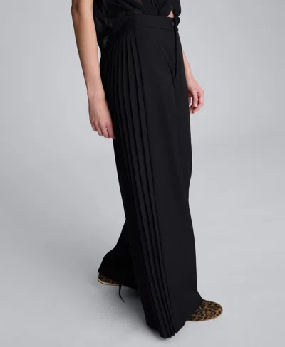Kenneth Cole Luxe Twill Wide Leg Pleat Front Pant In Black