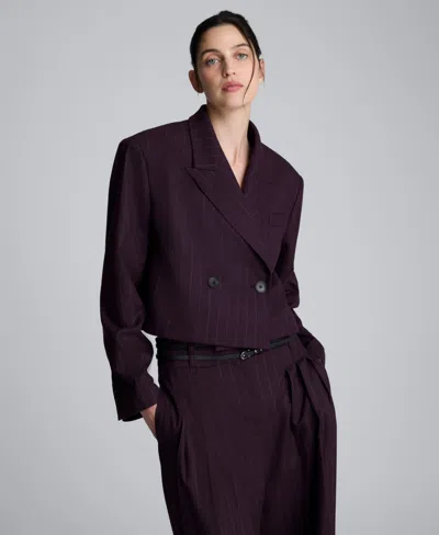 Kenneth Cole Pinstripe Double Breasted Cropped Jacket In Purple