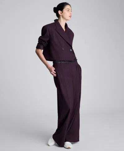 Kenneth Cole Pinstripe Double Breasted Cropped Jacket In Purple