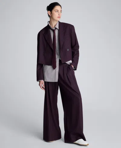 Kenneth Cole Pinstripe Double Breasted Cropped Jacket In Purple