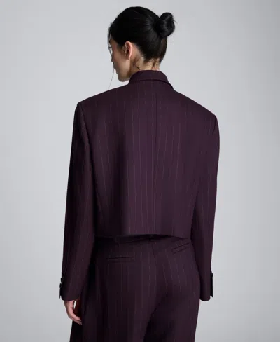 Kenneth Cole Pinstripe Double Breasted Cropped Jacket In Purple