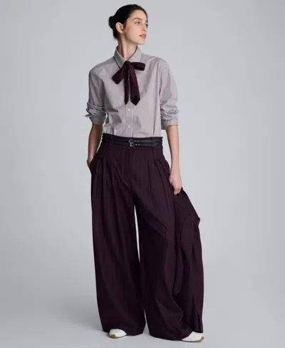 Kenneth Cole Pinstripe Wide Leg Double Belted Pant In Black