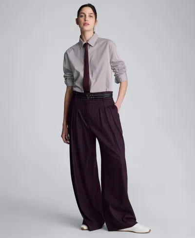 Kenneth Cole Pinstripe Wide Leg Double Belted Pant In Black