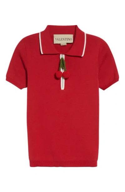 Valentino Knitwear With Cherry Detail And Polo Collar In Red