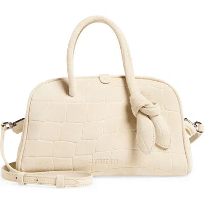 Jacquemus Le Petit Turismo Croc Embossed Suede Bowling Bag In White