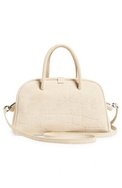 Jacquemus Le Petit Turismo Croc Embossed Suede Bowling Bag In White