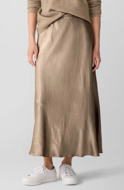 Eileen Fisher Textured Satin Bias Skirt In Brown