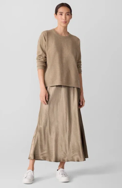 Eileen Fisher Textured Satin Bias Skirt In Brown