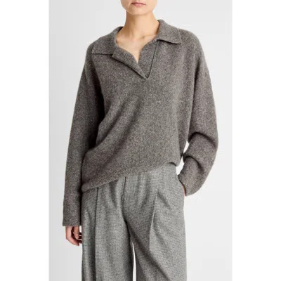 Vince Donegal Dolman Polo Collar Cashmere Sweater In Gray