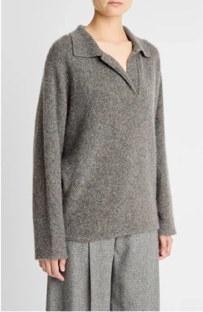 Vince Donegal Dolman Polo Collar Cashmere Sweater In Gray