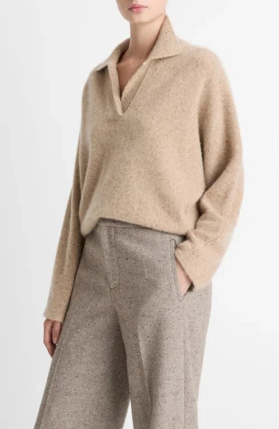 Vince Donegal Dolman Polo Collar Cashmere Sweater In Brown