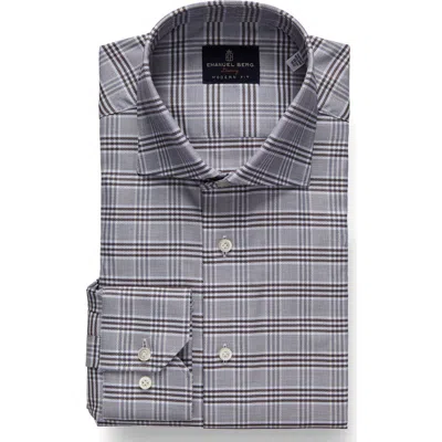 Emanuel Berg Modern Fit Plaid Natural Stretch Yoga Twill Dress Shirt In Blue