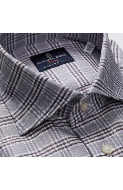 Emanuel Berg Modern Fit Plaid Natural Stretch Yoga Twill Dress Shirt In Blue