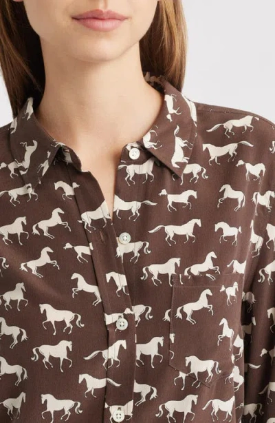 Rails Kate Long-sleeve Silk Buttondown Blouse In Brown