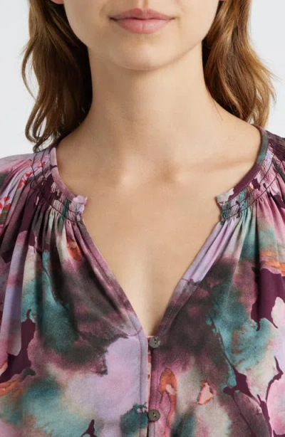 Rails Mariah Floral Smocked Button-up Peasant Top In Multi