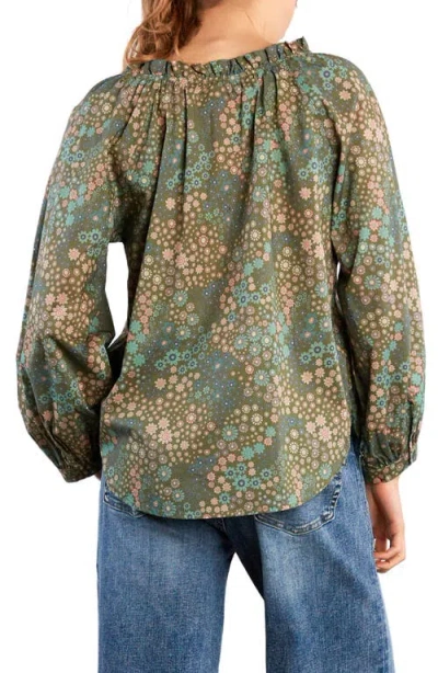 Billy T Split Neck Cotton Blend Peasant Top In Multi