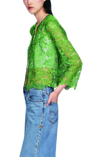 Anna Sui Rose Crochet Lace Bed Jacket In Green