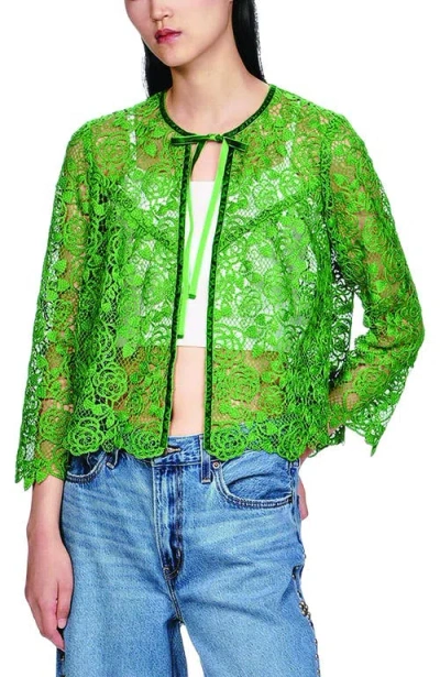 Anna Sui Rose Crochet Lace Bed Jacket In Green