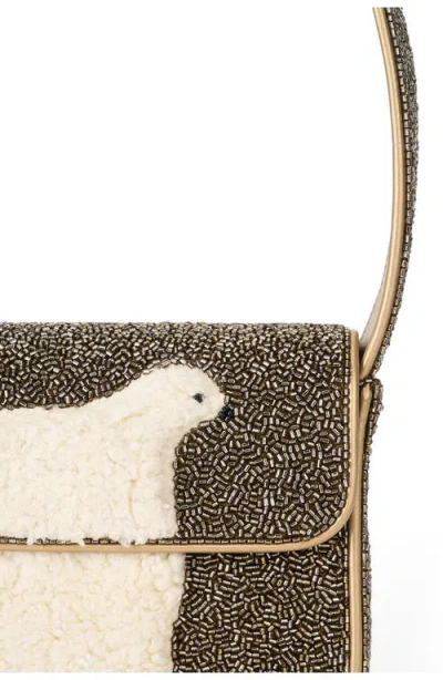 Staud Tommy Fleece-trimmed Beaded Satin Shoulder Bag In Pink