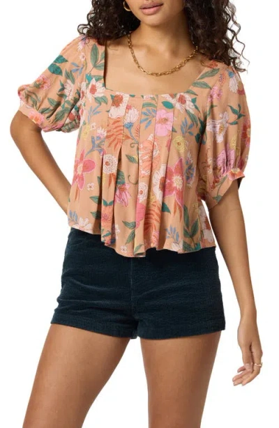 O'neill Women's Aubrielle Floral Print Short Sleeves Top In Brown