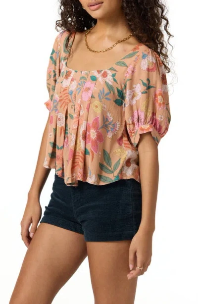 O'neill Women's Aubrielle Floral Print Short Sleeves Top In Brown