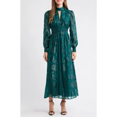 Anne Klein Jacquard Lurex Midi Dress In Green