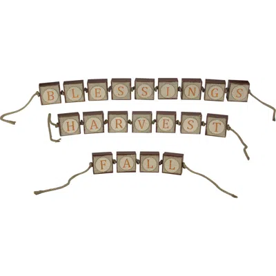 Melrose Set Of 3 Brown And Beige Inspirational 'fall Harvest Blessing' Thanksgiving Tabletop 32" In Brown