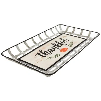 Northlight 24in Pumpkin Thankful Rectangular Fall Serving Tray Sign In Metallic